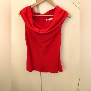 Trina Turk Red Drape Neck 100% Silk Sleeveless Top Gold Zipper Size S